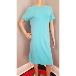 60s Vintage Robin Egg Blue Sweater Shift Dress - M/L
